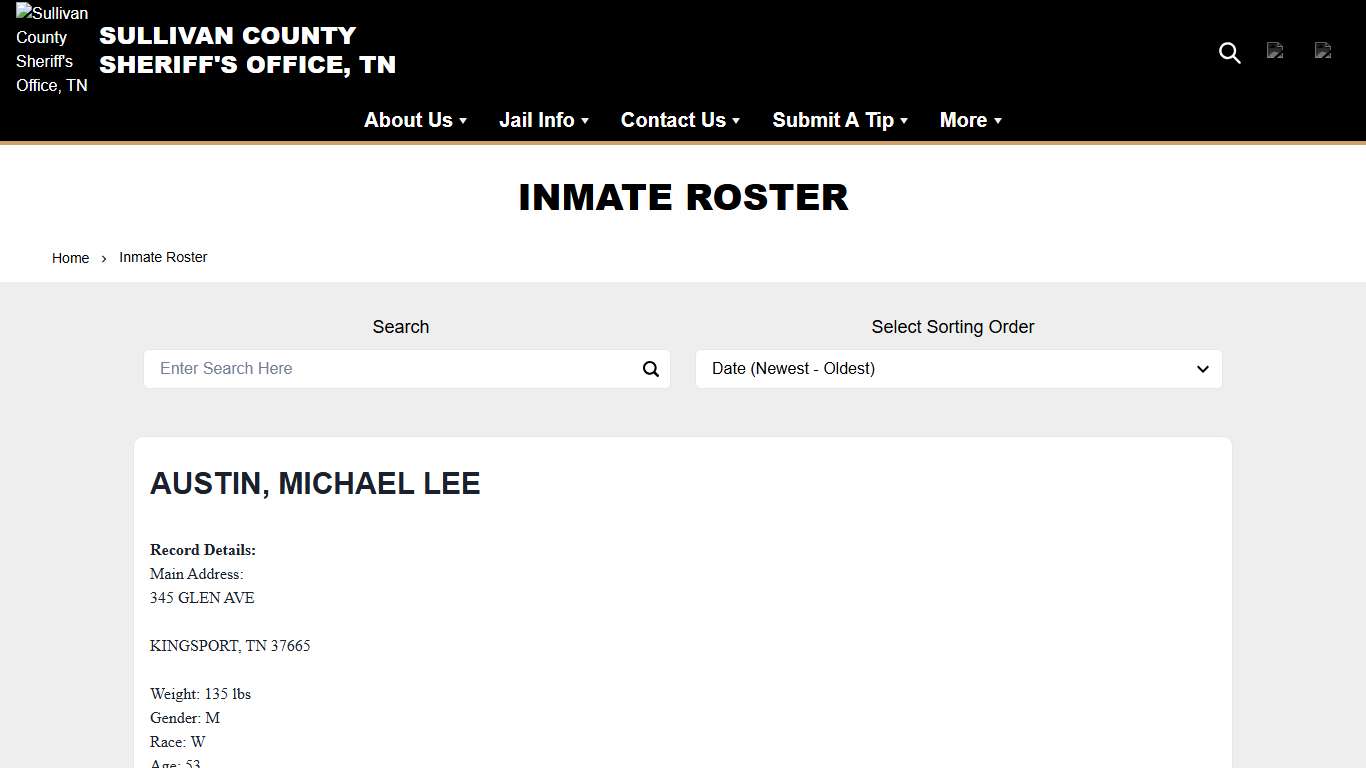 Inmate Roster Sullivan County Sheriff's Office, TN